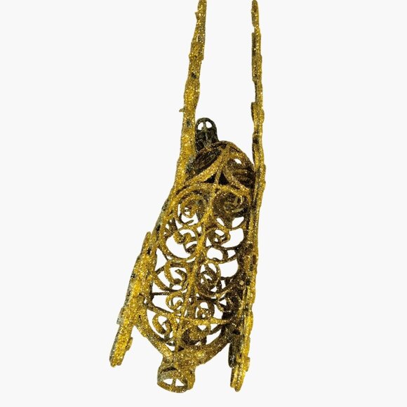 Gold Glitter Wire Reindeer Christmas Centerpiece Holiday Lying Down Figurine - Picture 9 of 9